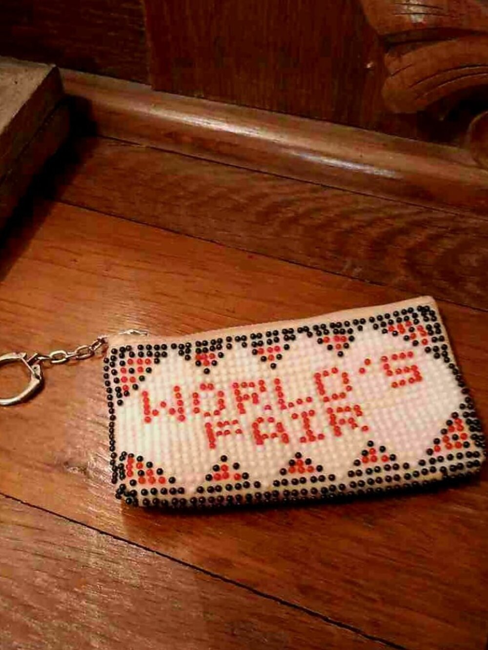 Vintage 1982 World's Fair beaded coin purse keyring